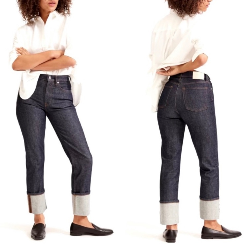 Everlane High Rise Straight Jeans Women’s Size 23 Dark Indigo Cuffed Classic